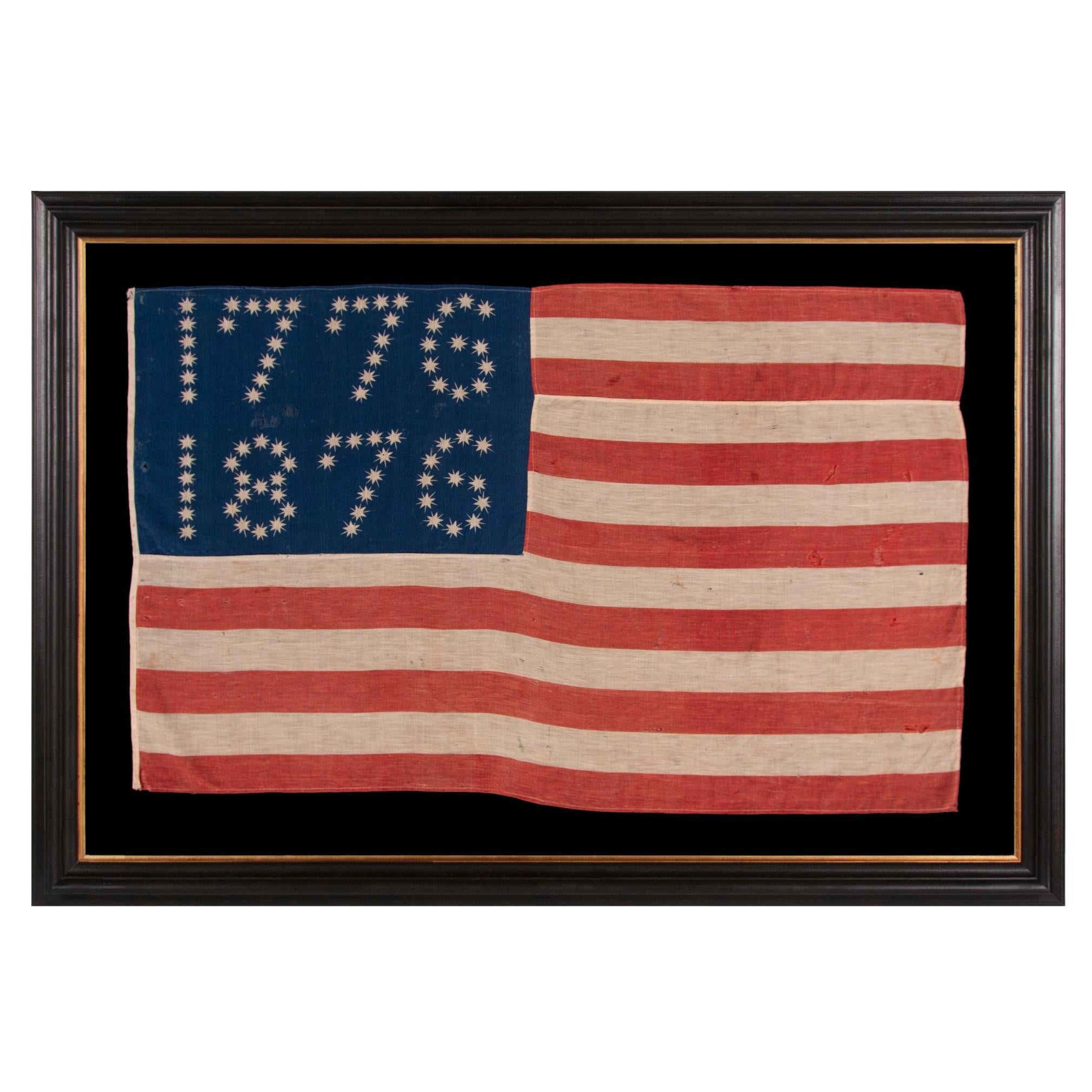 Antique American Centennial Flag w/ 10-Pointed Stars that Spell “1776 – 1876” For Sale