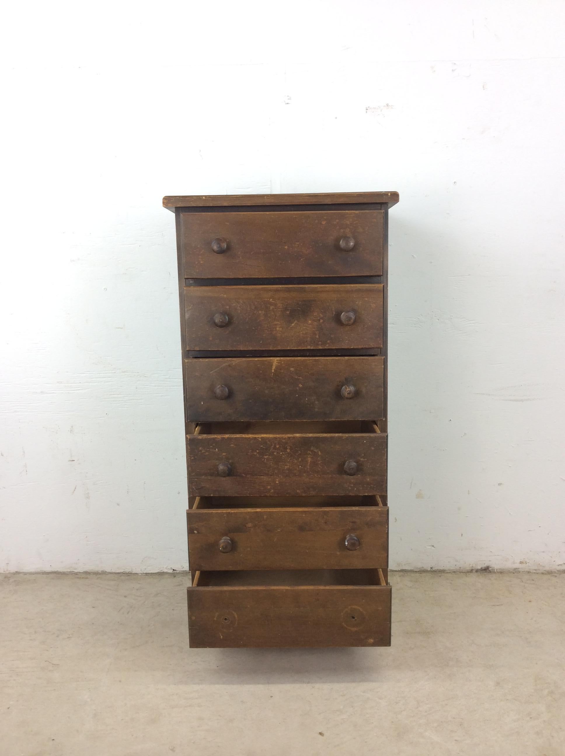 Antique American Chest of Six Drawer with Carved Wood Pulls 8