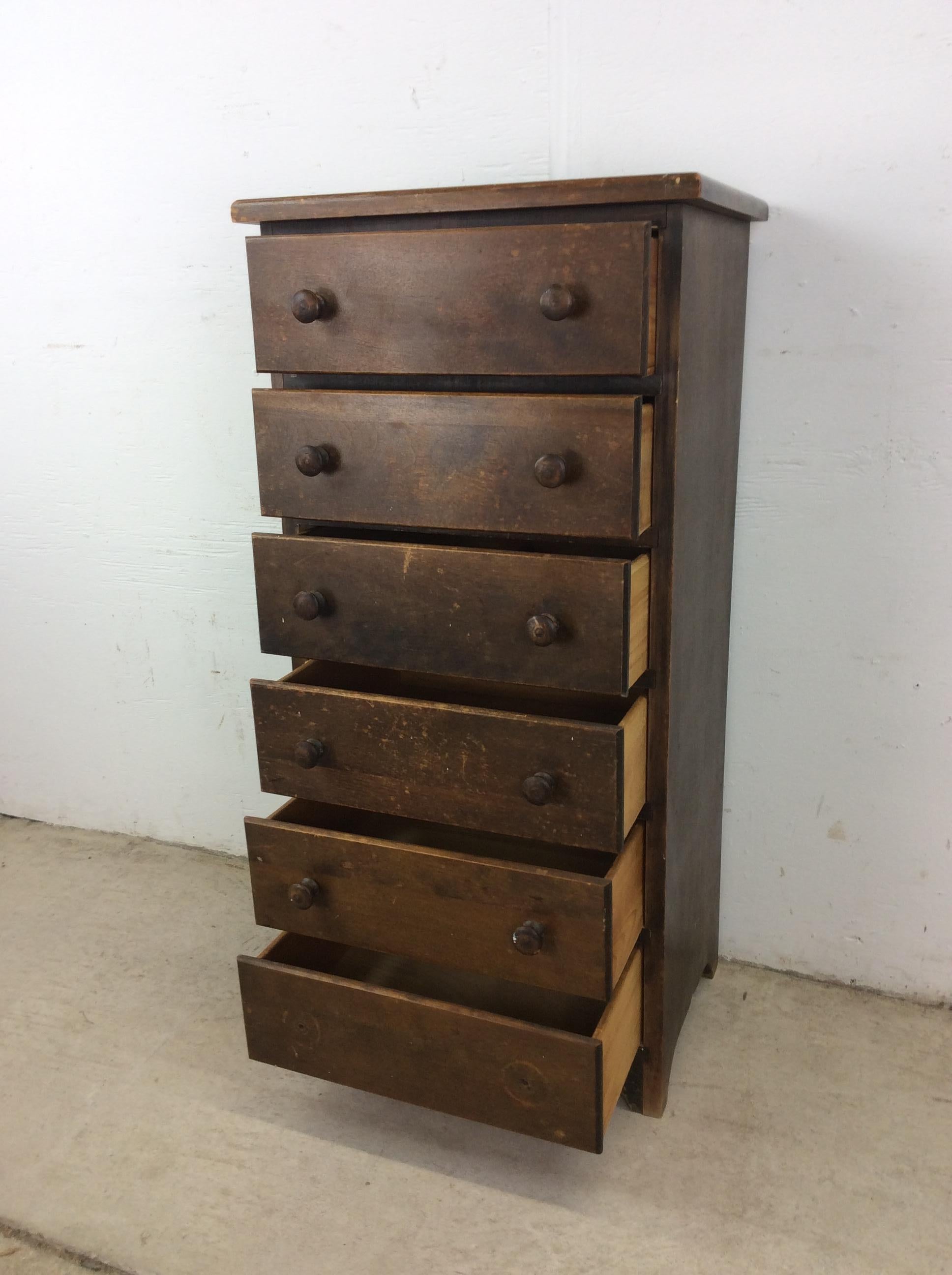 Antique American Chest of Six Drawer with Carved Wood Pulls 9