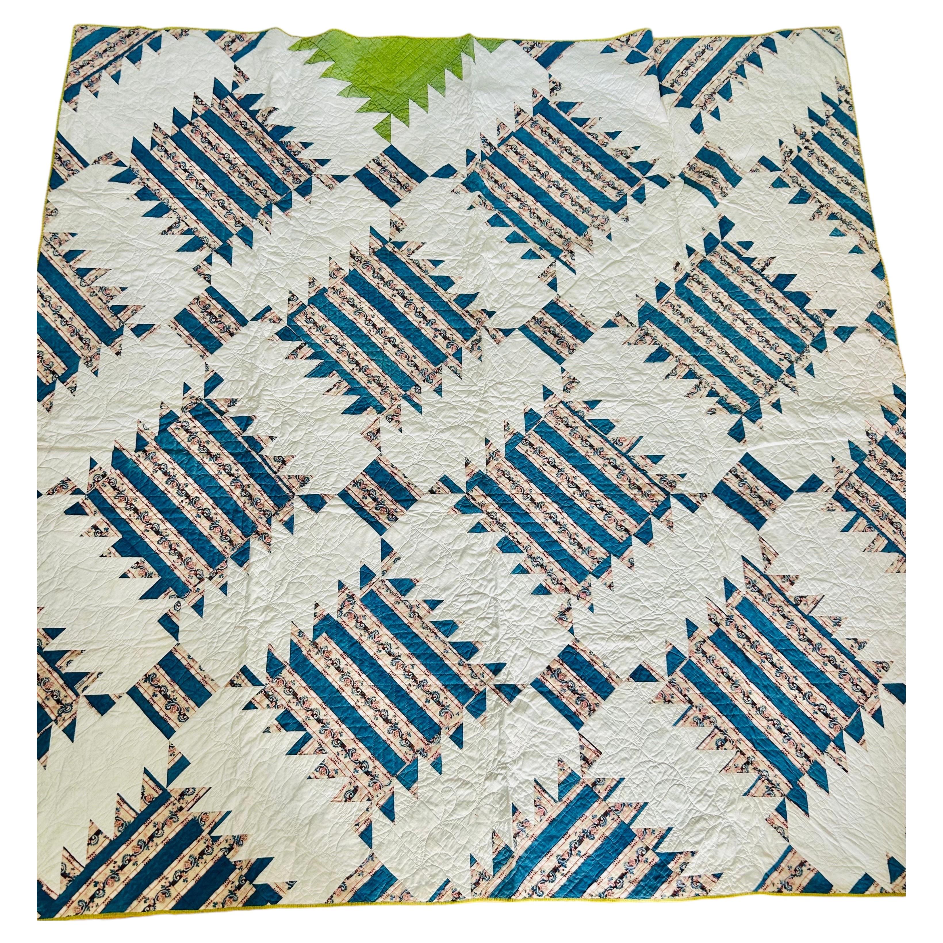 Colcha antigua de chintz estadounidense, de principios del siglo XIX, con telas de chintz inglés