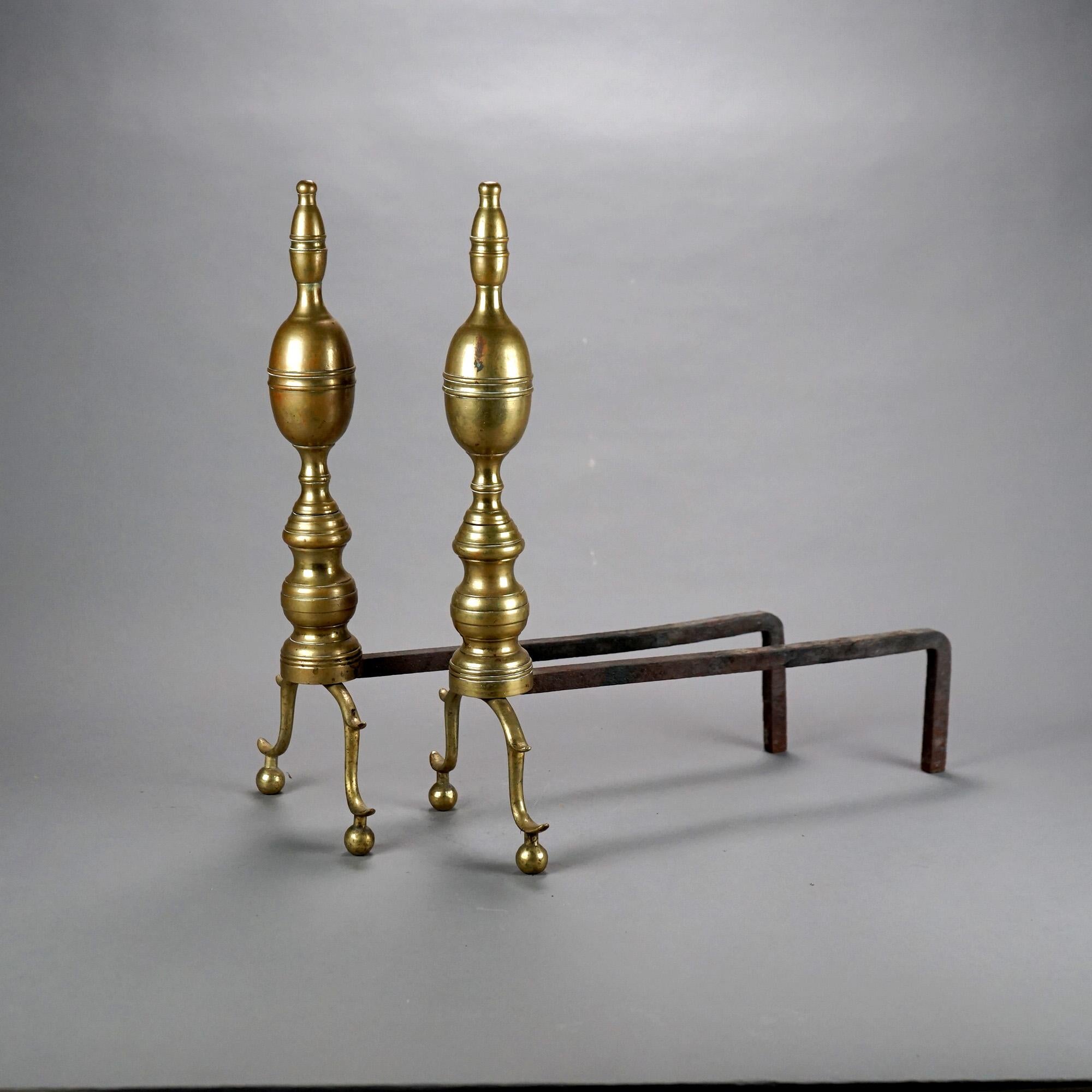 Antique American Chippendale Brass Lemon Top Fireplace Andirons C1820

Measures - 19 1/2