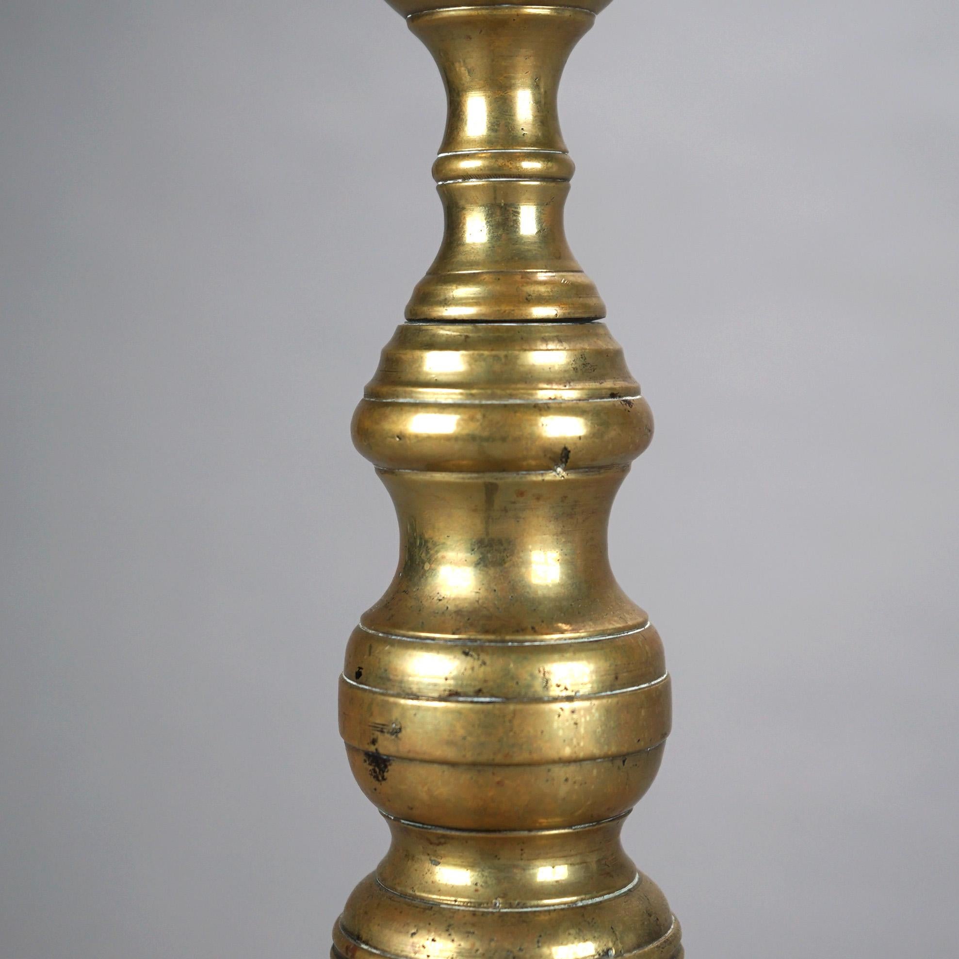 Antique American Chippendale Brass Lemon Top Fireplace Andirons C1820 2