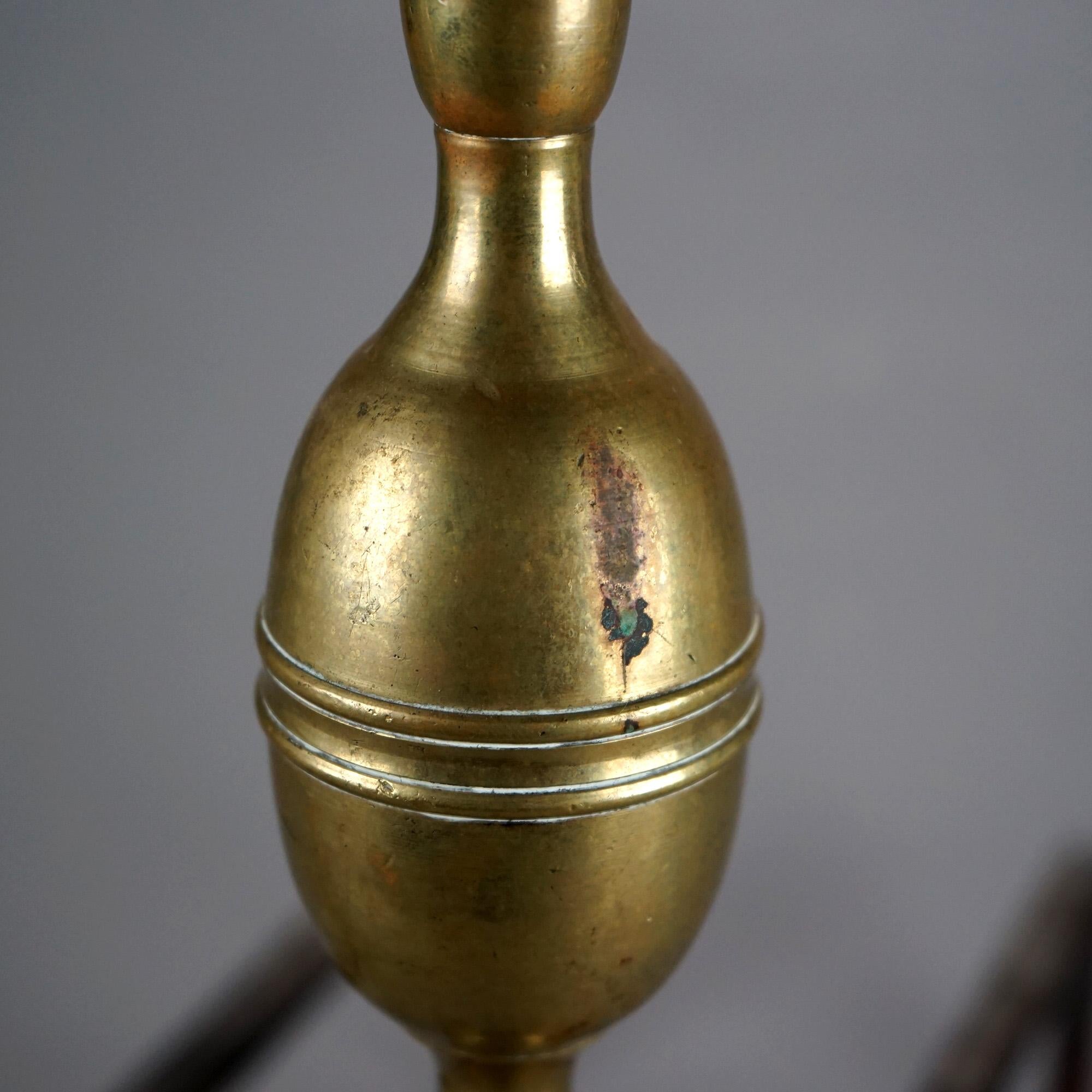 Antique American Chippendale Brass Lemon Top Fireplace Andirons C1820 3