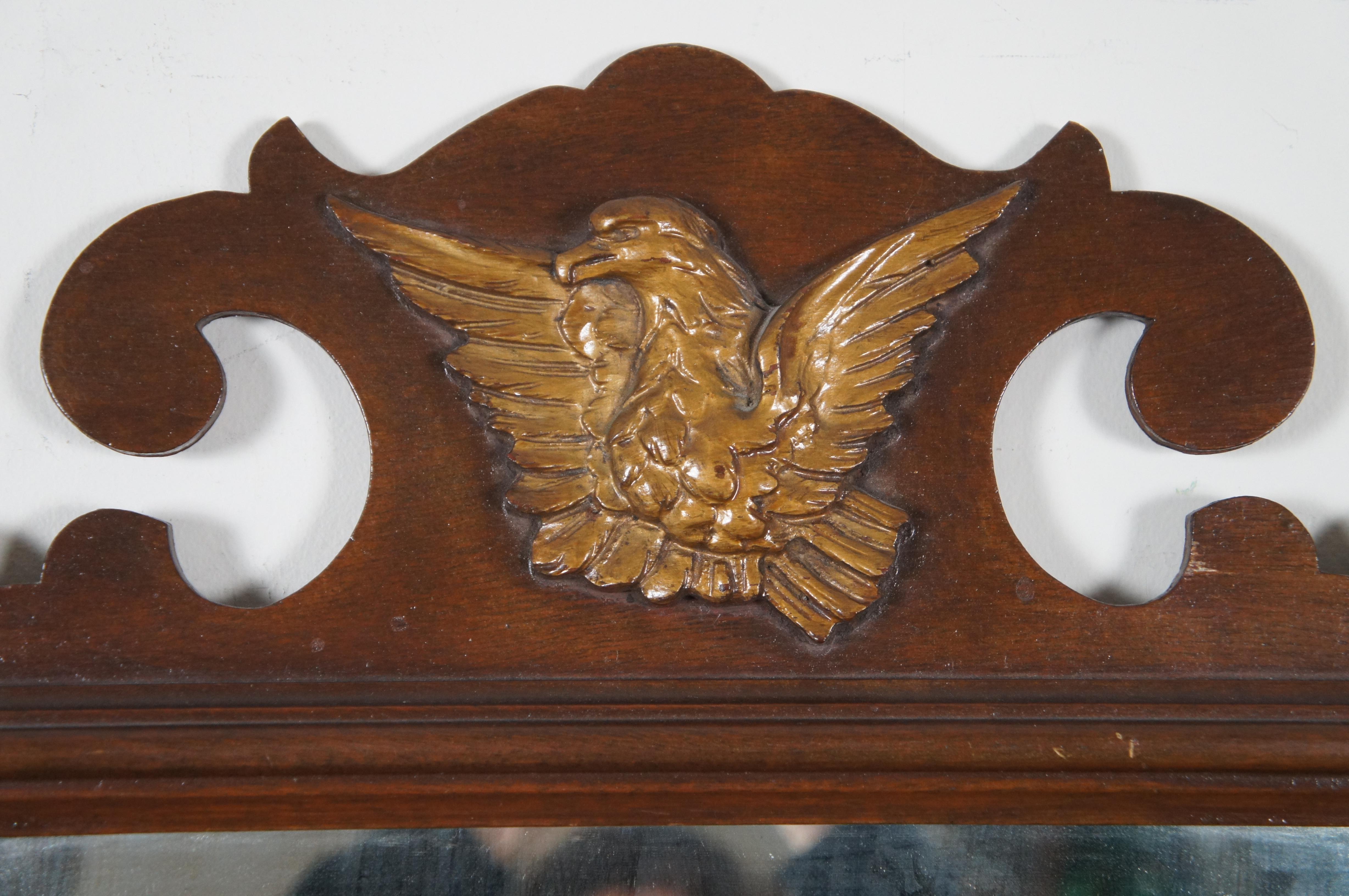 Antique American Chippendale Carved Mahogany Eagle Vanity Mirror 32