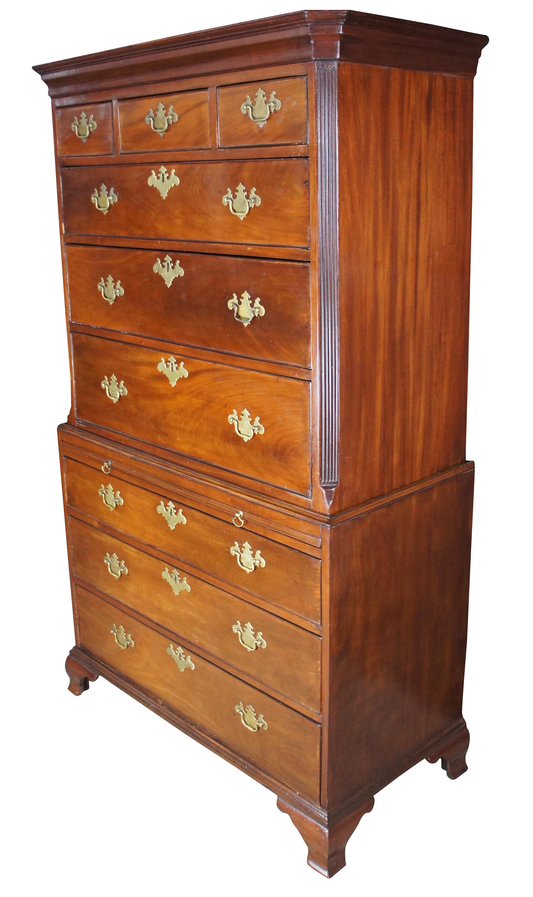 Antike amerikanische Chippendale Mahagoni Truhe auf Brust Highboy Kommode 70