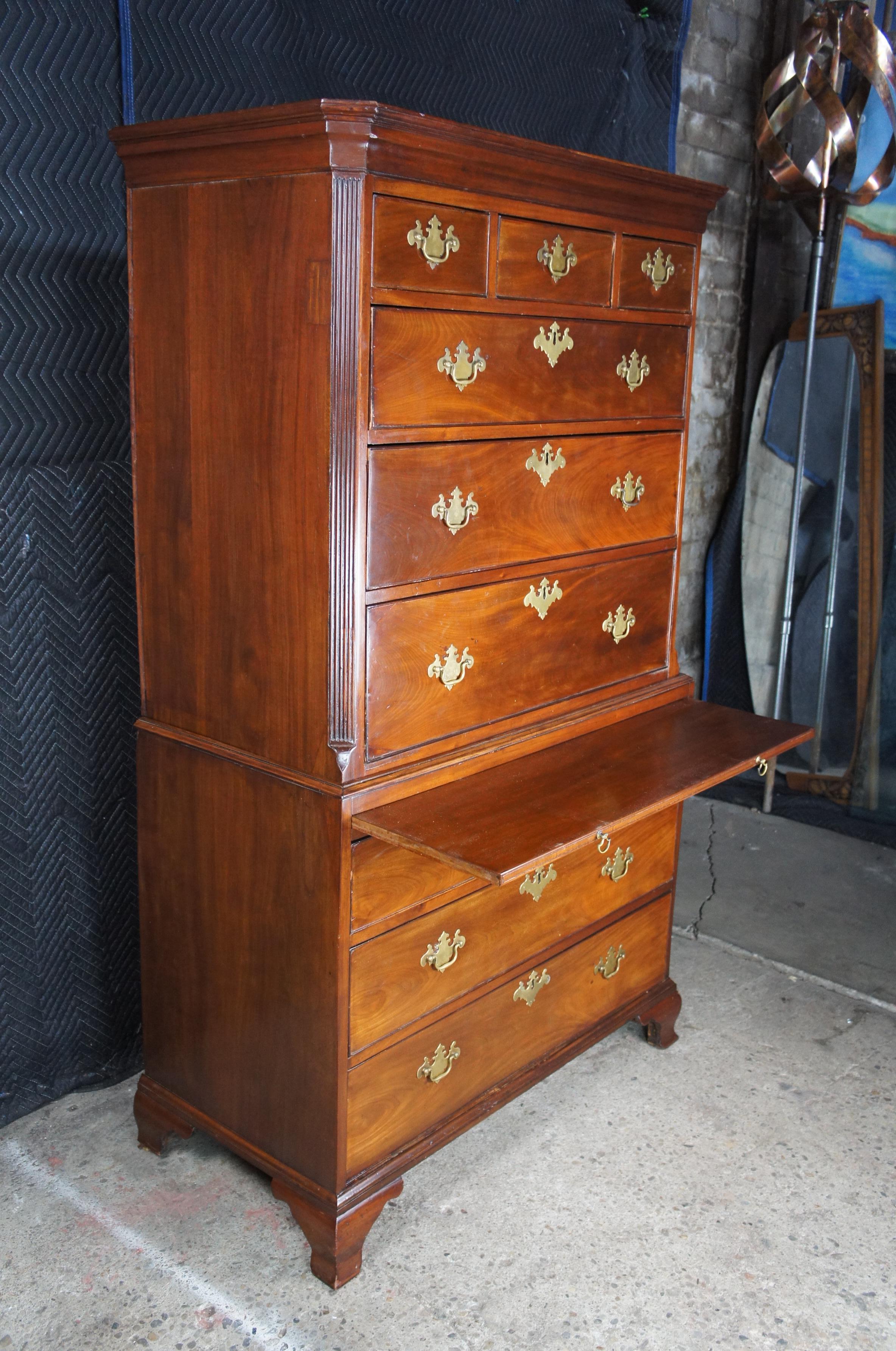 Antike amerikanische Chippendale Mahagoni Truhe auf Brust Highboy Kommode 70