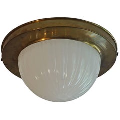 Antique American Classical Brass and Glass Flush Mount / Ceiling Lamp, Jefferson