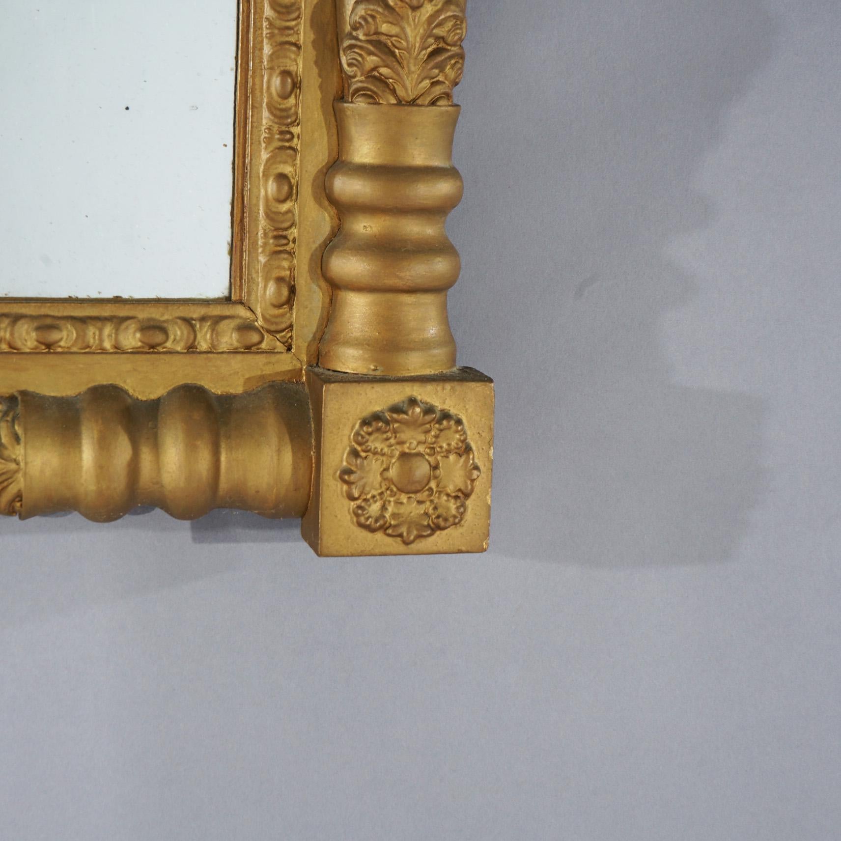 Antique Mirror da parete in legno dorato in stile impero classico americano a forma di balaustra C1840 In condizioni buone in vendita a Big Flats, NY