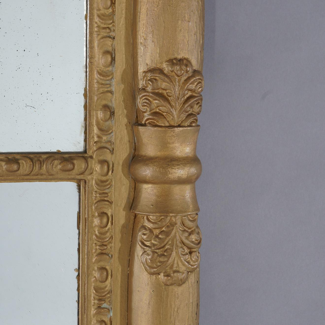 XIX secolo Antique Mirror da parete in legno dorato in stile impero classico americano a forma di balaustra C1840 in vendita