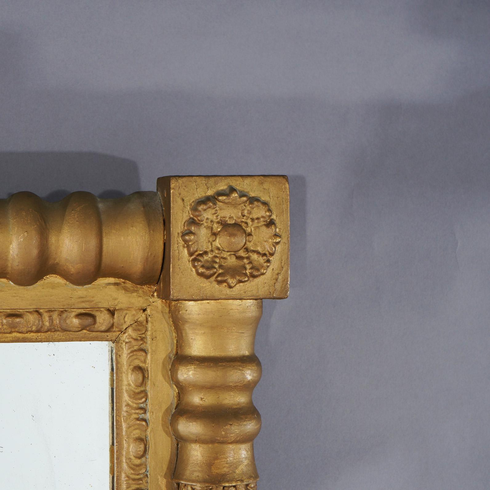 Specchio Antique Mirror da parete in legno dorato in stile impero classico americano a forma di balaustra C1840 in vendita
