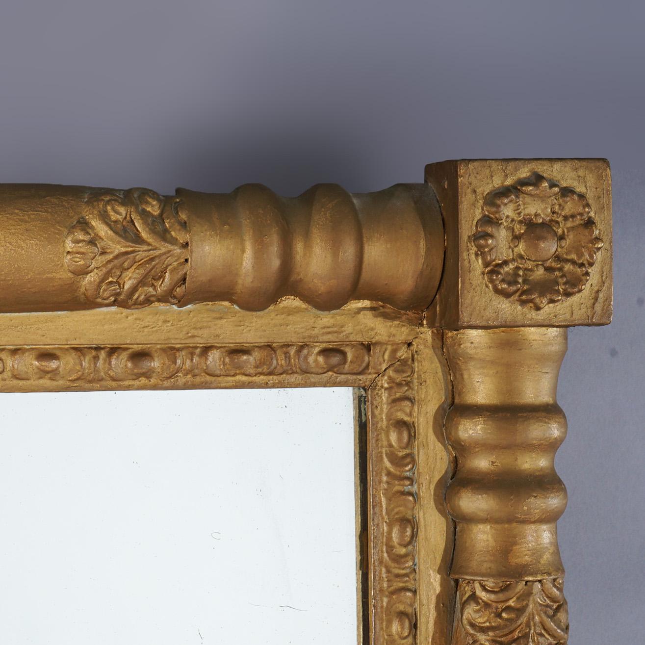 Antique Mirror da parete in legno dorato in stile impero classico americano a forma di balaustra C1840 in vendita 1