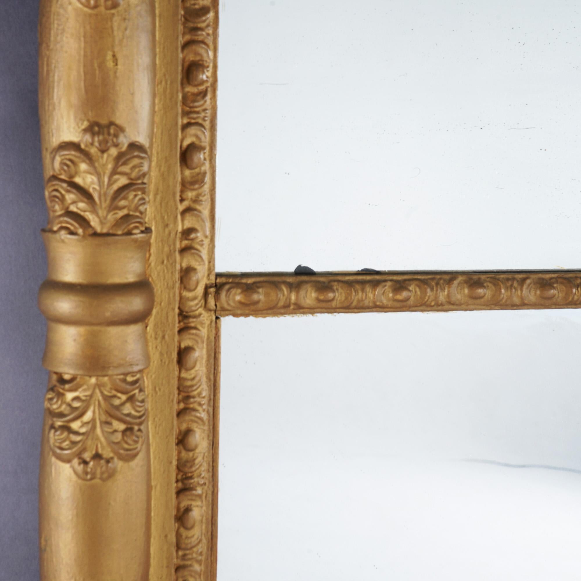 Antique Mirror da parete in legno dorato in stile impero classico americano a forma di balaustra C1840 in vendita 2