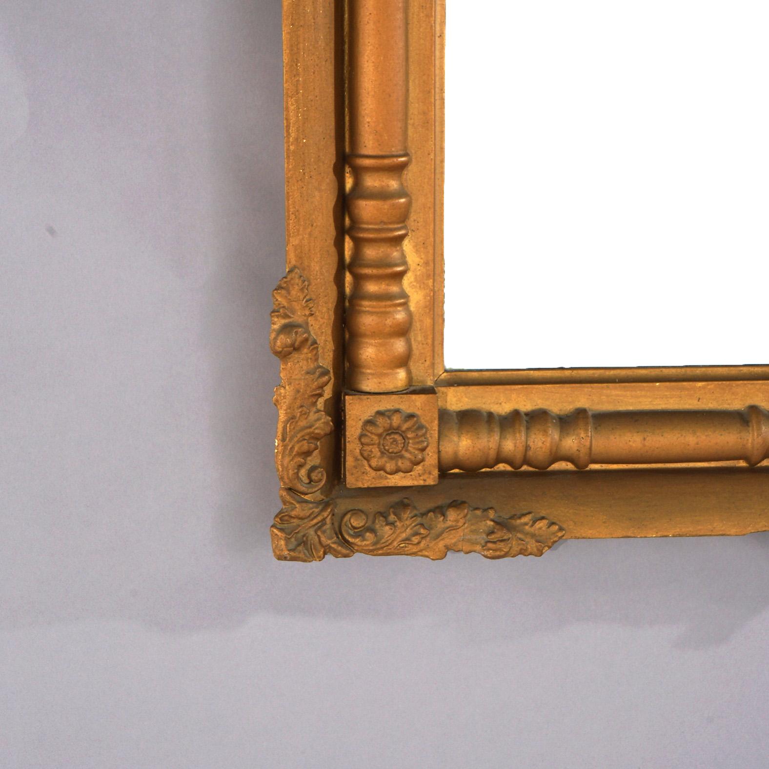 19th Century Antique American Classical Empire Balustrade Giltwood Wall Mirror C1830