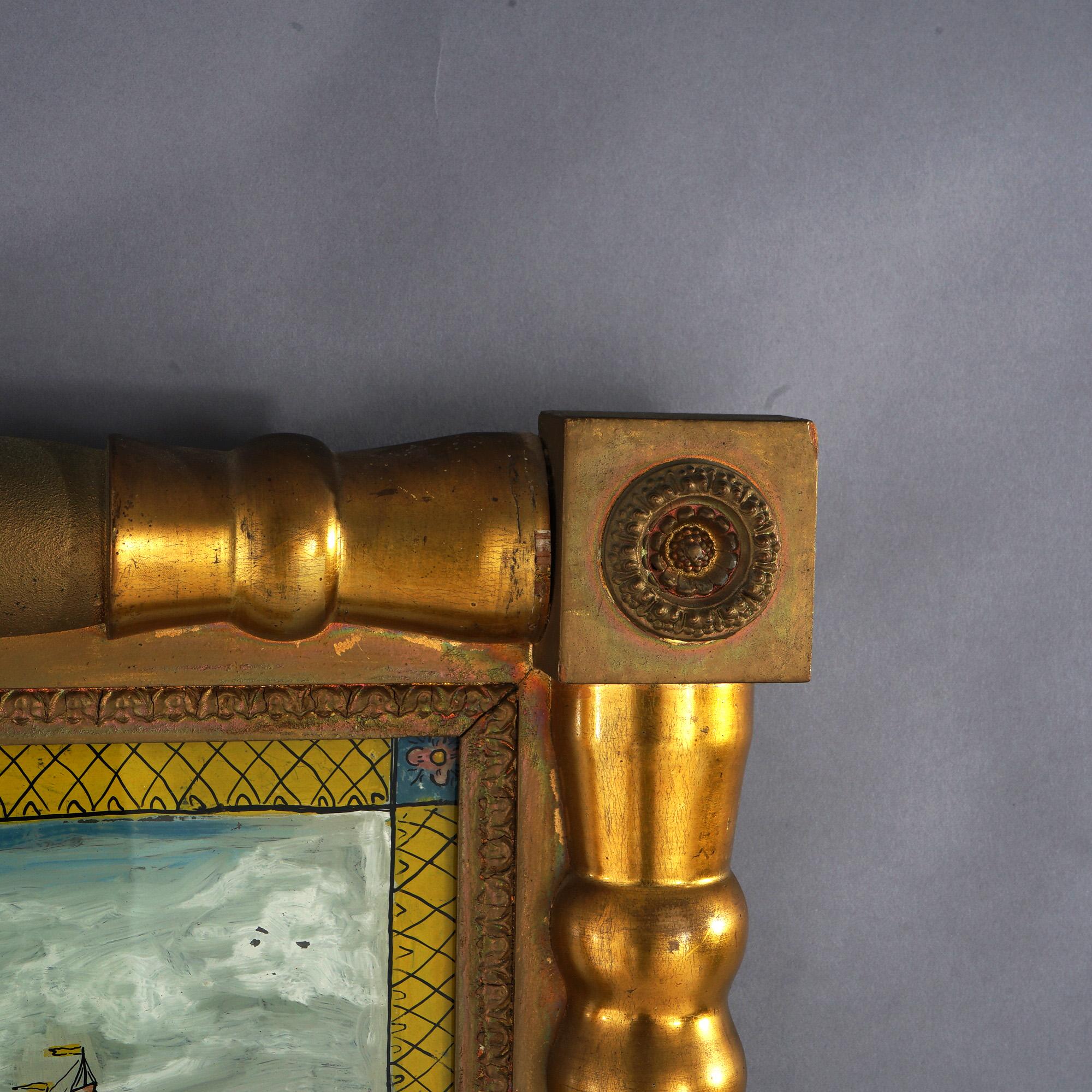 Antique Classic Antiques Empire First Finish Eglomise & Giltwood Wall Mirror Bon état - En vente à Big Flats, NY