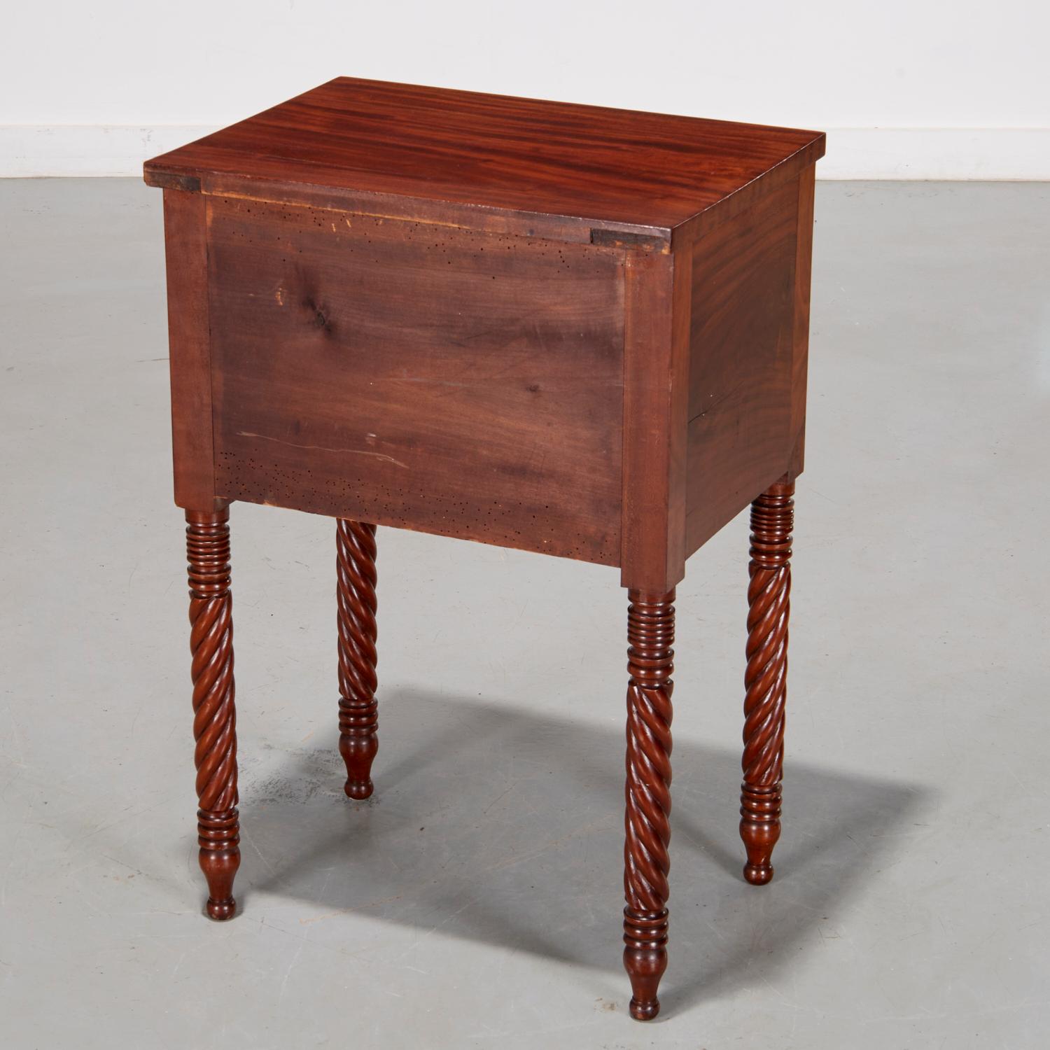 Antique American Classical Figured Mahogany Nightstand With Rope Carved Legs For Sale 4