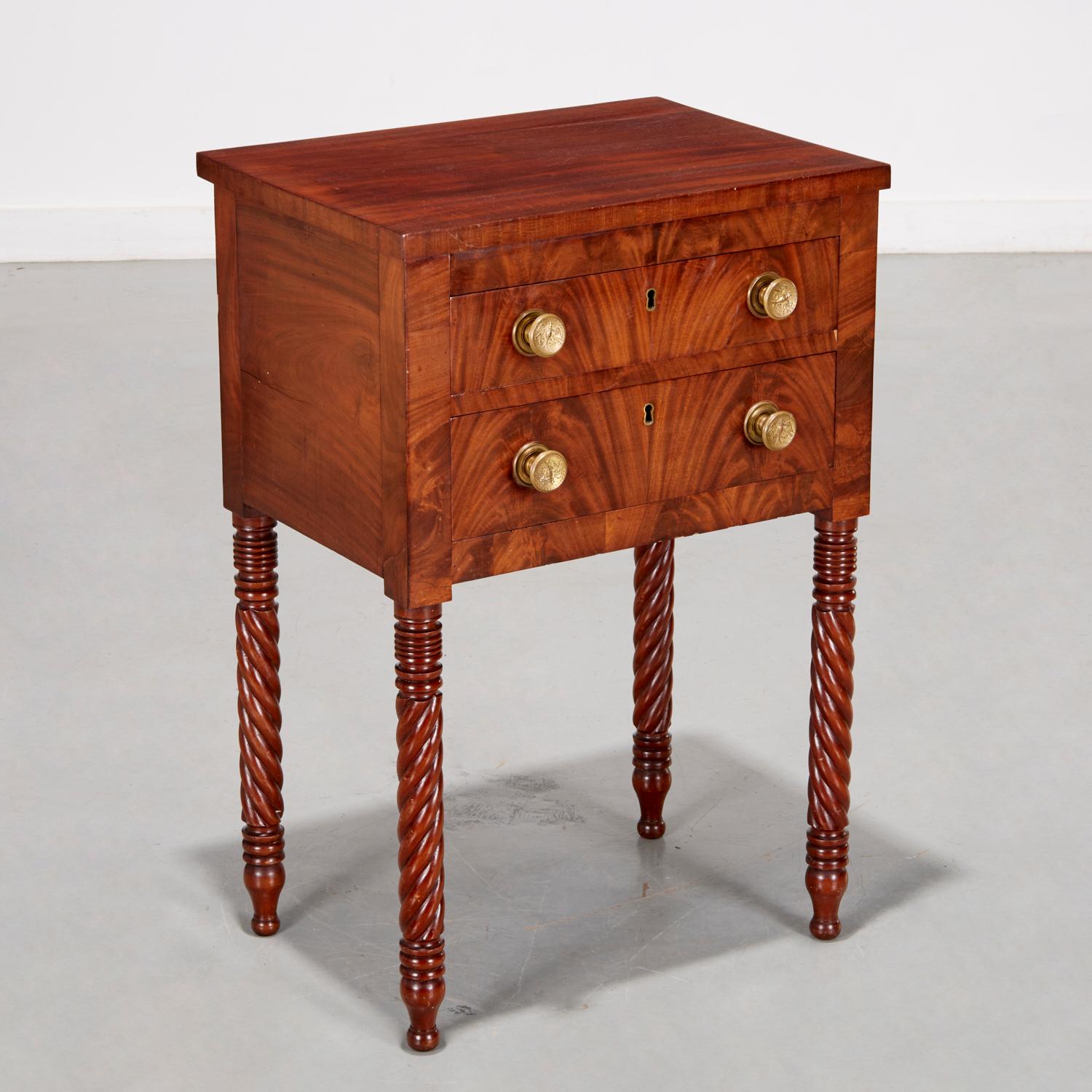 Antique American Classical Figured Mahogany Nightstand With Rope Carved Legs For Sale 6
