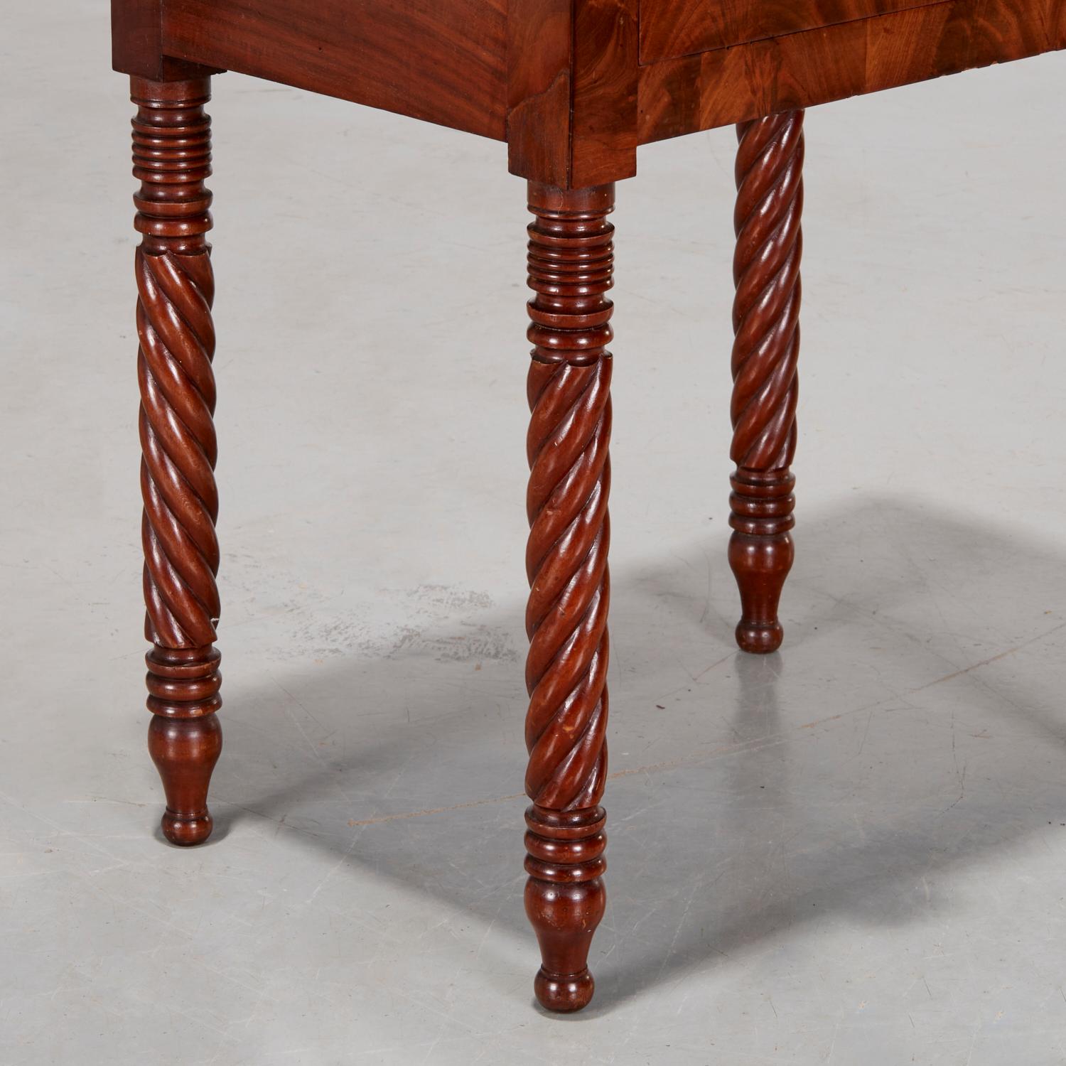 Antique American Classical Figured Mahogany Nightstand With Rope Carved Legs For Sale 2