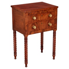 Antique American Classical Figured Mahogany Nightstand With Rope Carved Legs