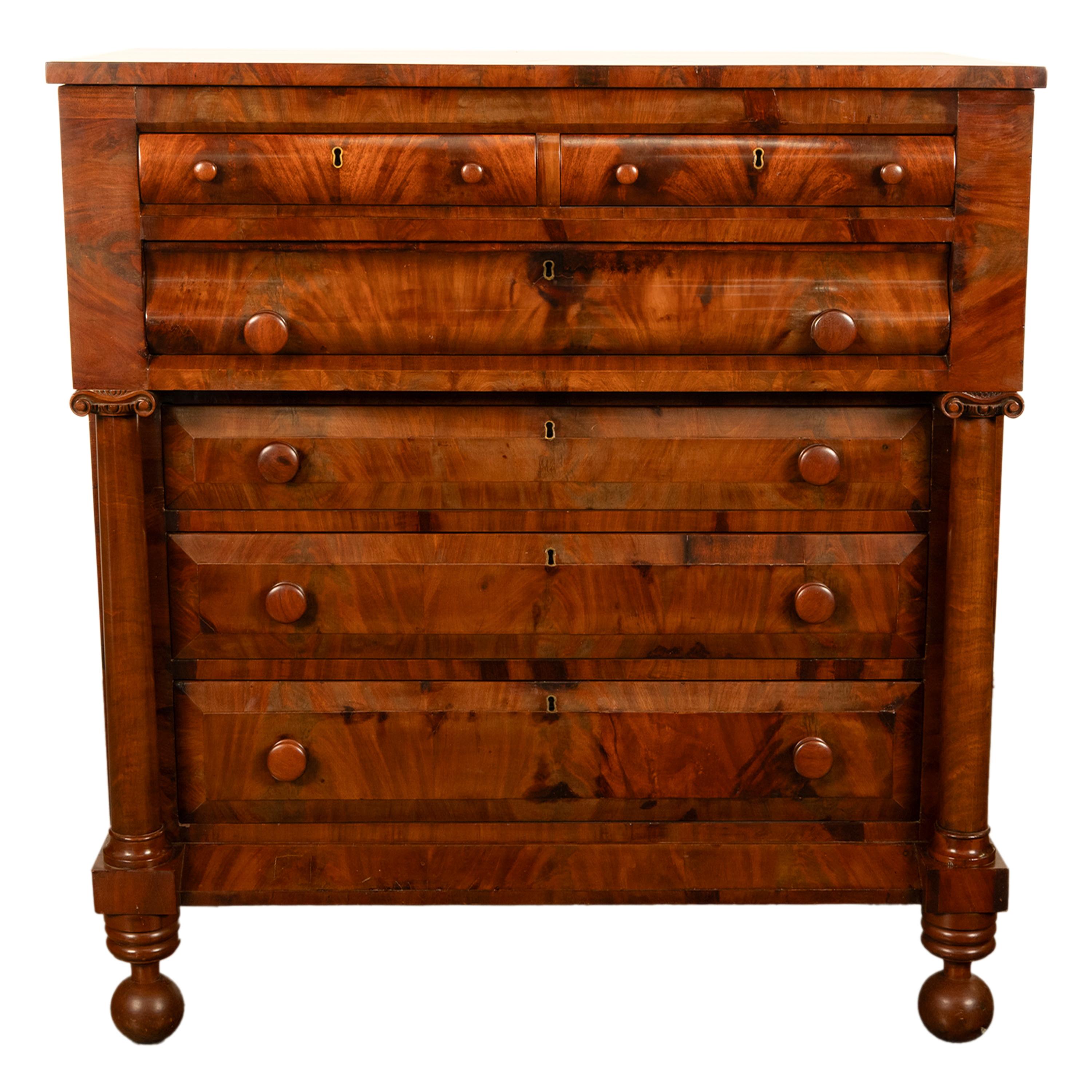 Antique American Classical Mahogany Chest Drawers Dresser Commode New York 1830 For Sale 7