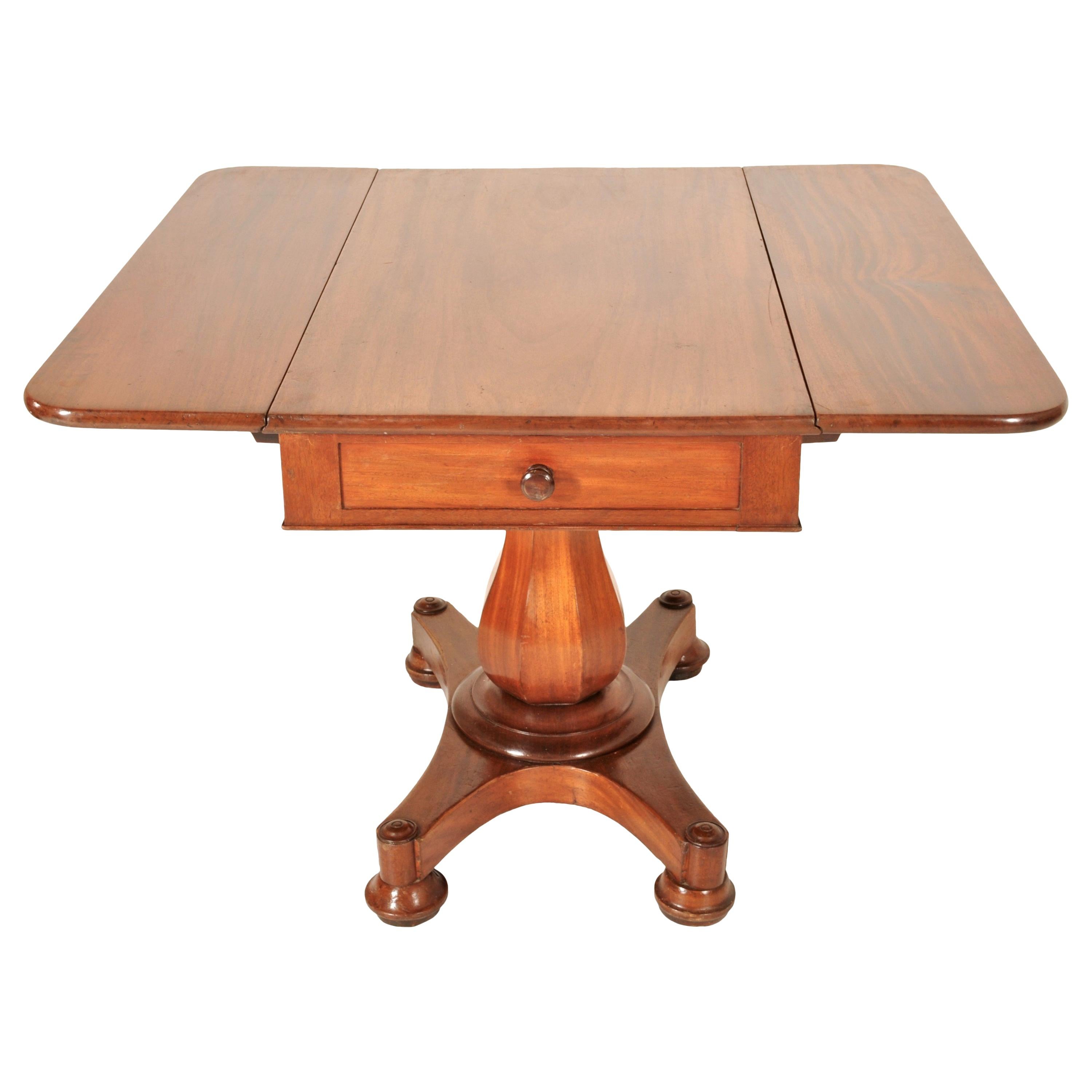 Antique American Classical Mahogany Drop Leaf Pedestal Pembroke Table circa 1840 For Sale