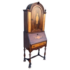 Antique American Classical Mixed Wood Inlay Secretaire Bookcase Cabinet