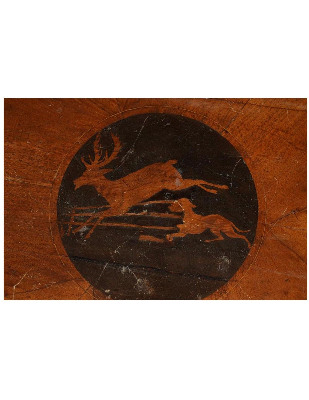 Antique American Classical Walnut Center Table With Stag's Leap Inlay Circa 1900 In Good Condition For Sale In Los Angeles, CA