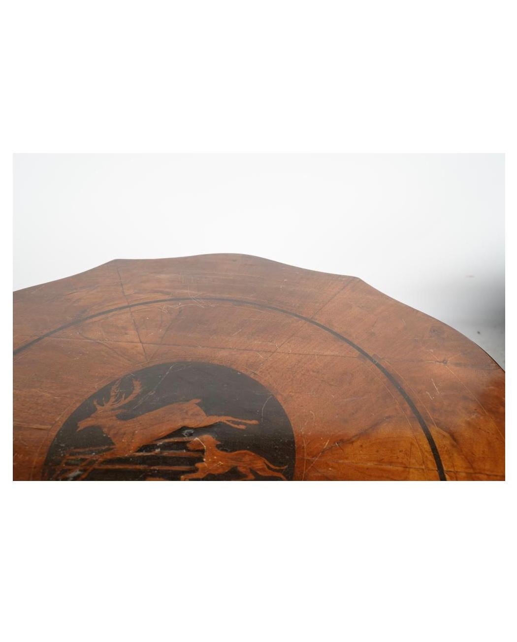 19th Century Antique American Classical Walnut Center Table With Stag's Leap Inlay Circa 1900 For Sale