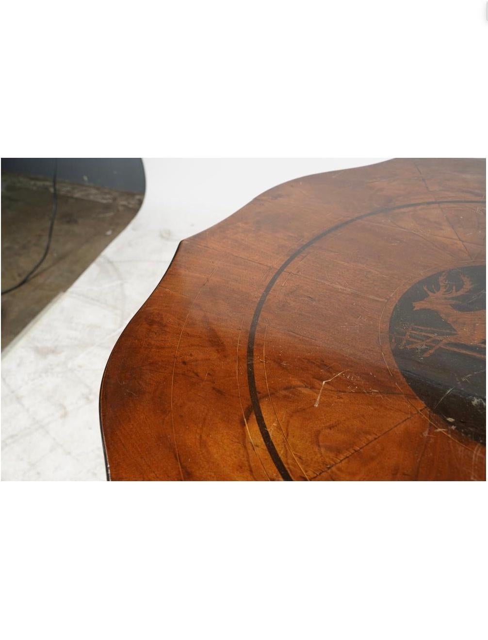 Antique American Classical Walnut Center Table With Stag's Leap Inlay Circa 1900 For Sale 1