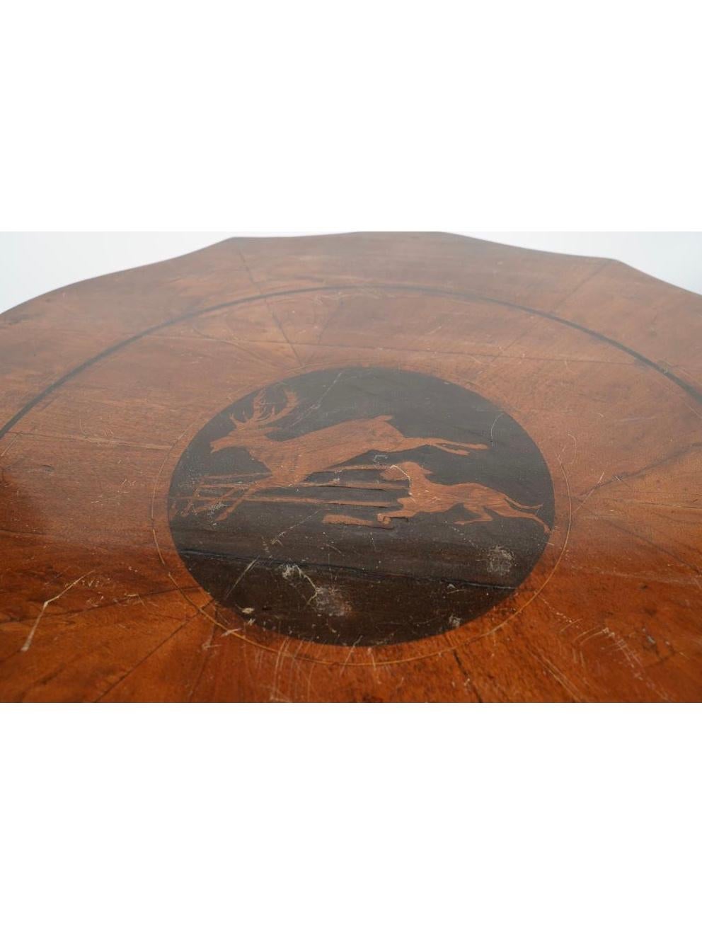 Antique American Classical Walnut Center Table With Stag's Leap Inlay Circa 1900 For Sale 3