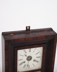 Antique American Clock With Painted Glass Window Made In Dark Wood