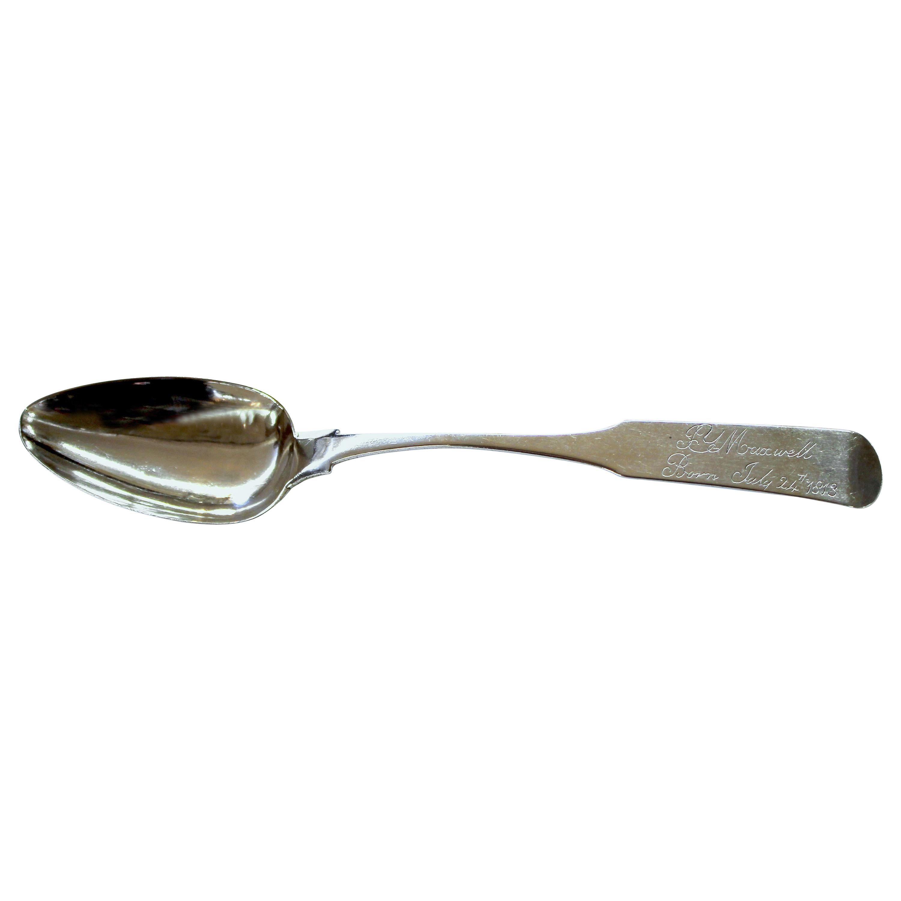 Cuillère de présentation de naissance en argent ancien de style américain à motif cannelé