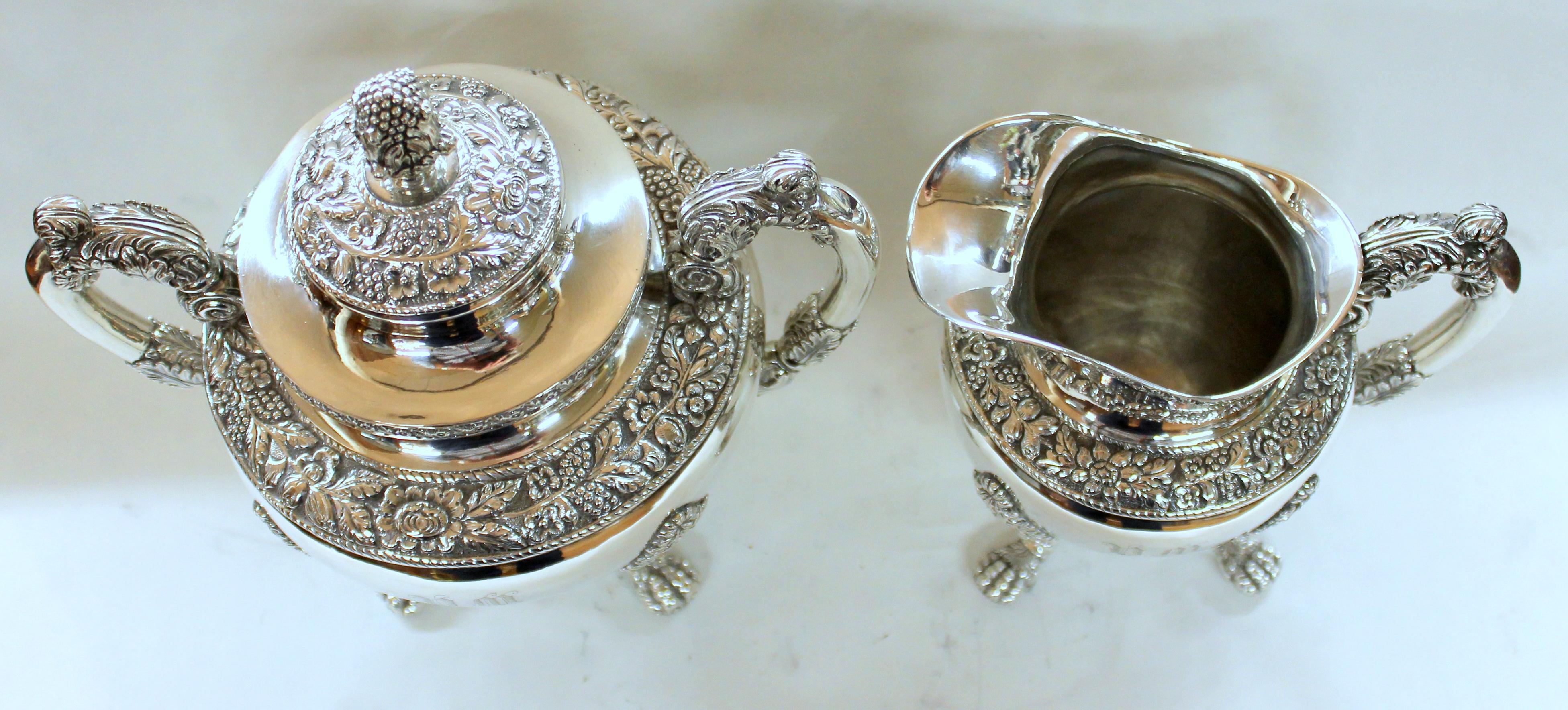 Antique American Coin Silver Rococo Style Four Piece Tea Set, Andrew de Milt, NY 9