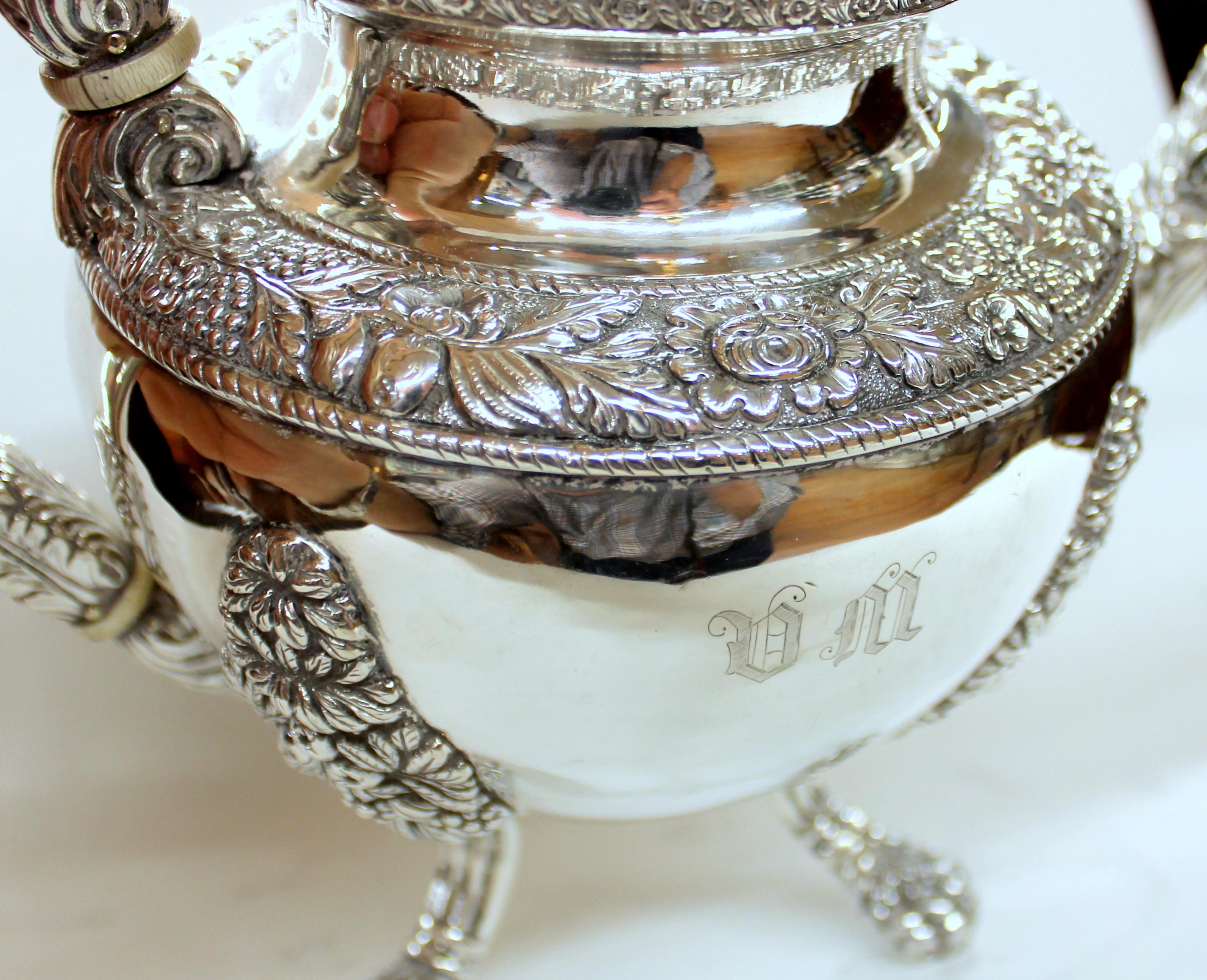 Antique American Coin Silver Rococo Style Four Piece Tea Set, Andrew de Milt, NY 2