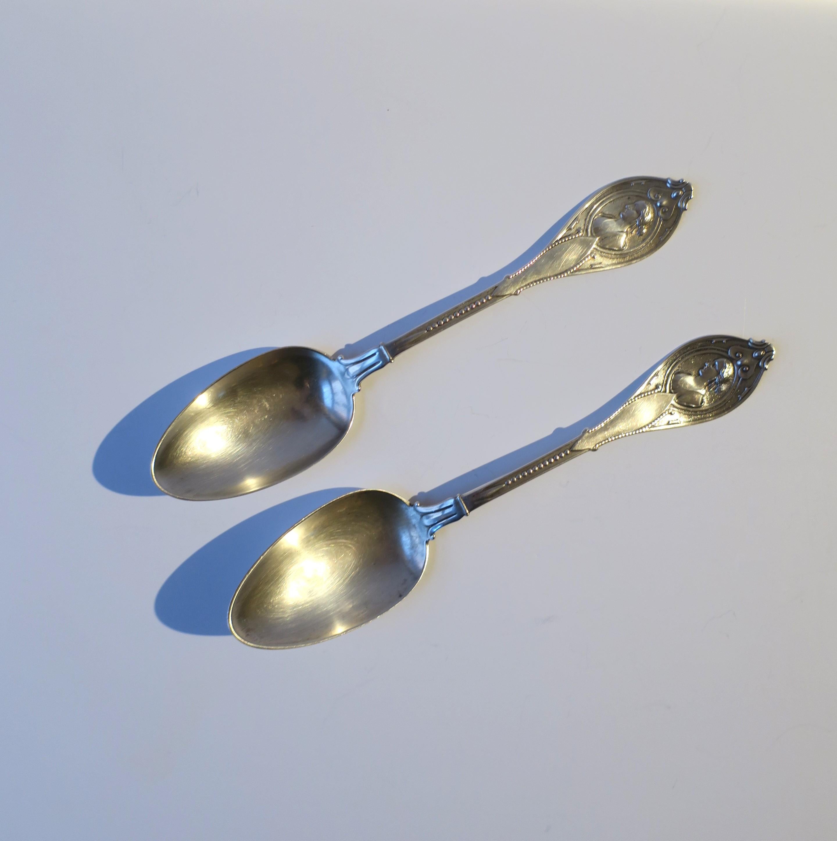 Victorian Antique American Coin Silver Serving Spoons Set by J H Heller & Son, Pair For Sale