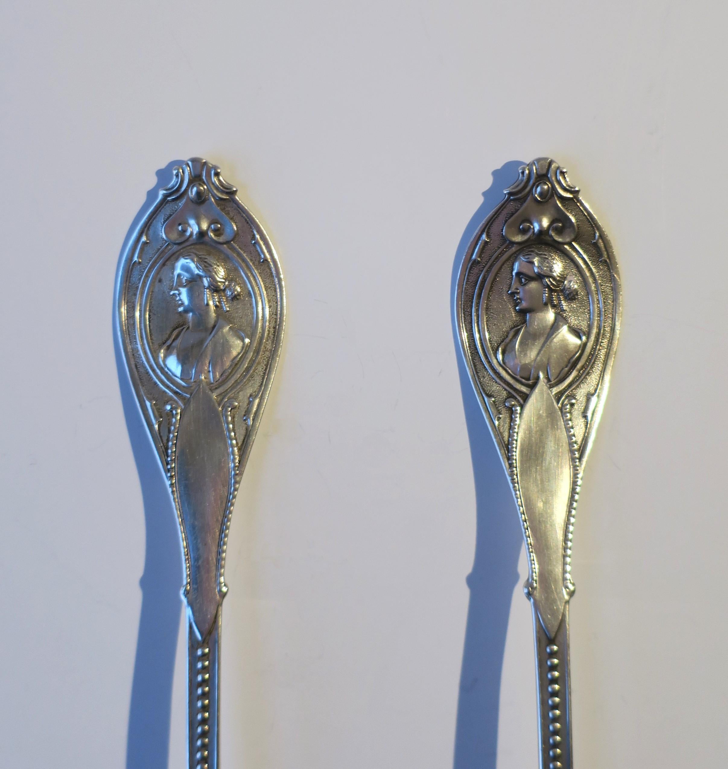 Antique American Coin Silver Serving Spoons Set by J H Heller & Son, Pair For Sale 1