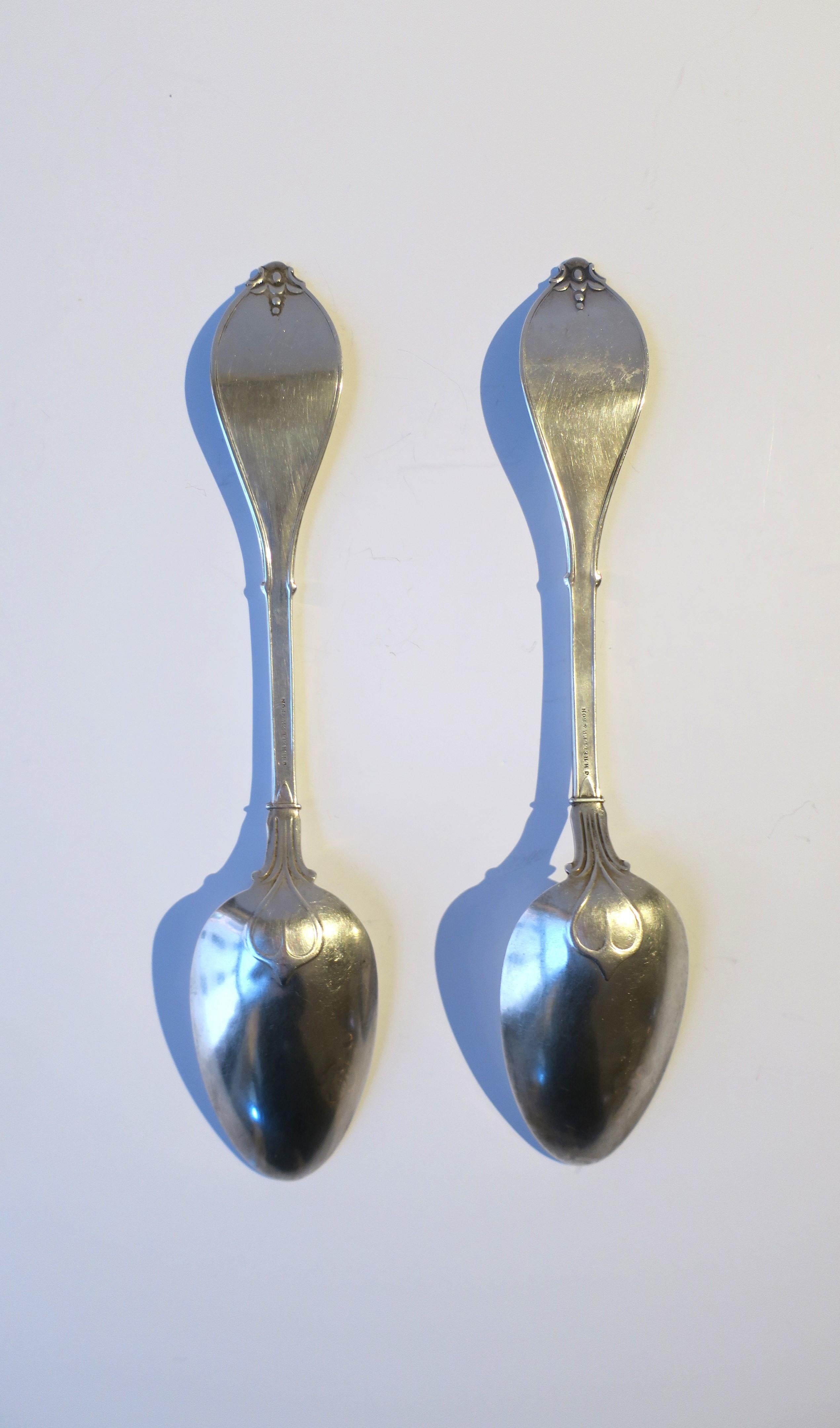 Antique American Coin Silver Serving Spoons Set by J H Heller & Son, Pair For Sale 4