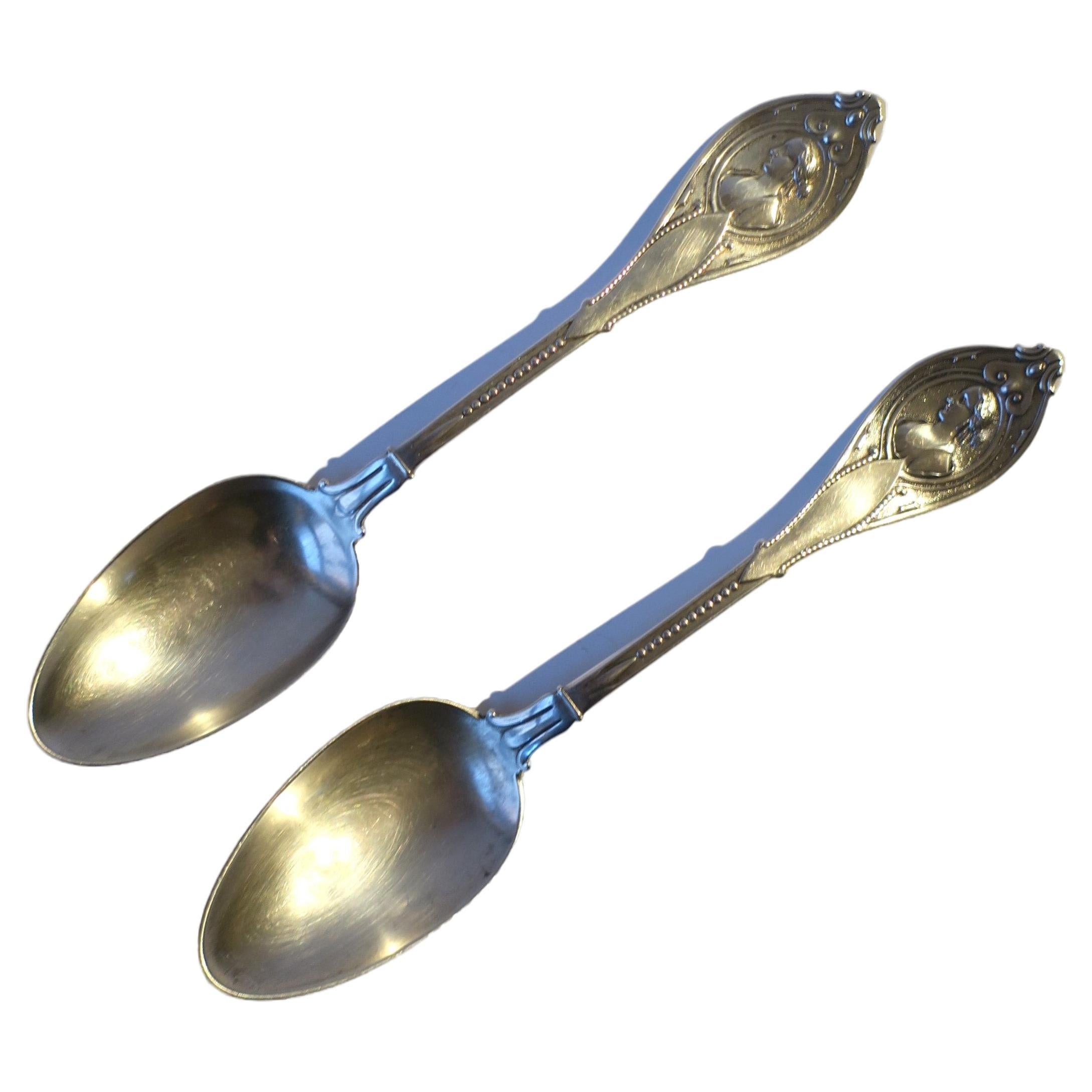 Antique American Coin Silver Serving Spoons Set by J H Heller & Son, Pair For Sale