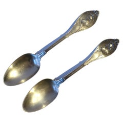 Antique American Coin Silver Serving Spoons Set by J H Heller & Son, Pair