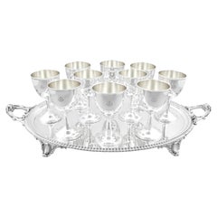 Antique American Coin Silver Tray and Sterling Silver Goblets
