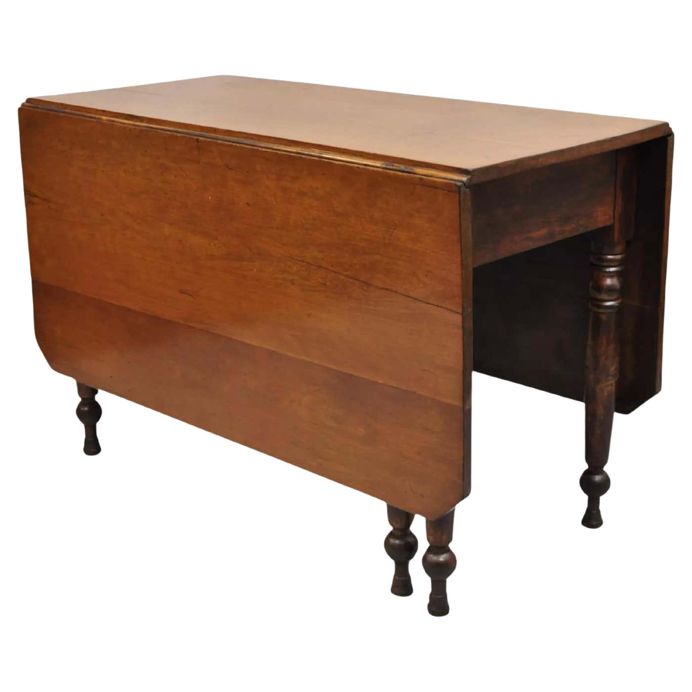 Antique American Colonial Cherry Wood Gateleg Drop Leaf Farmhouse ...