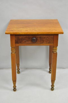Antique American Colonial Cherry Wood One Drawer Nightstand Work Side Table