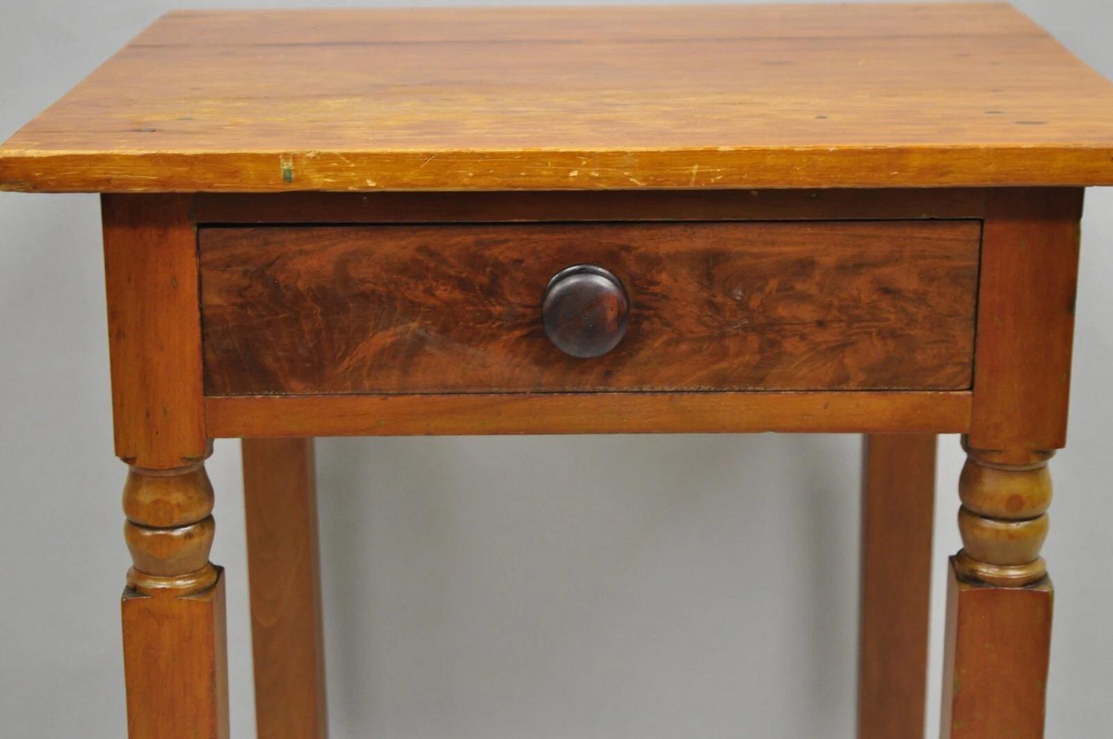 Other Antique American Colonial Cherry Wood One Drawer Nightstand Work Side Table For Sale