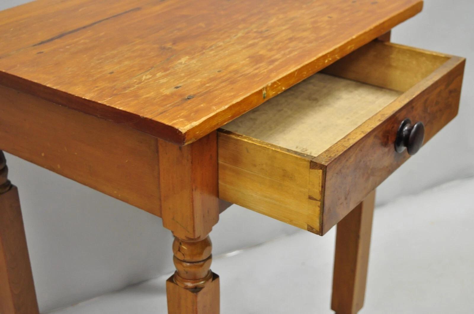 Unknown Antique American Colonial Cherry Wood One Drawer Nightstand Work Side Table For Sale