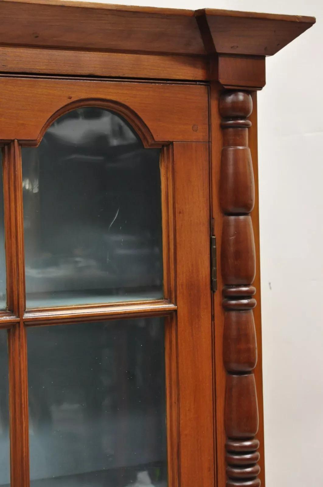 Antique American Colonial Cherry Wood Wavy Glass Door China Cabinet Hutch 5
