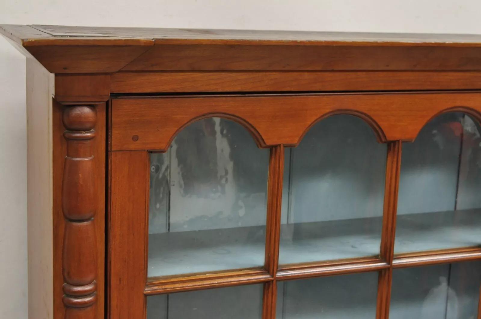 19th Century Antique American Colonial Cherry Wood Wavy Glass Door China Cabinet Hutch