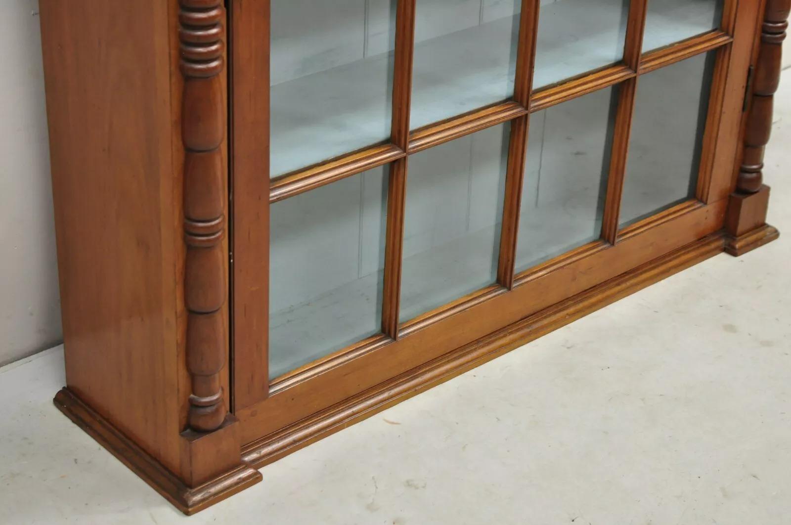 Antique American Colonial Cherry Wood Wavy Glass Door China Cabinet Hutch 1