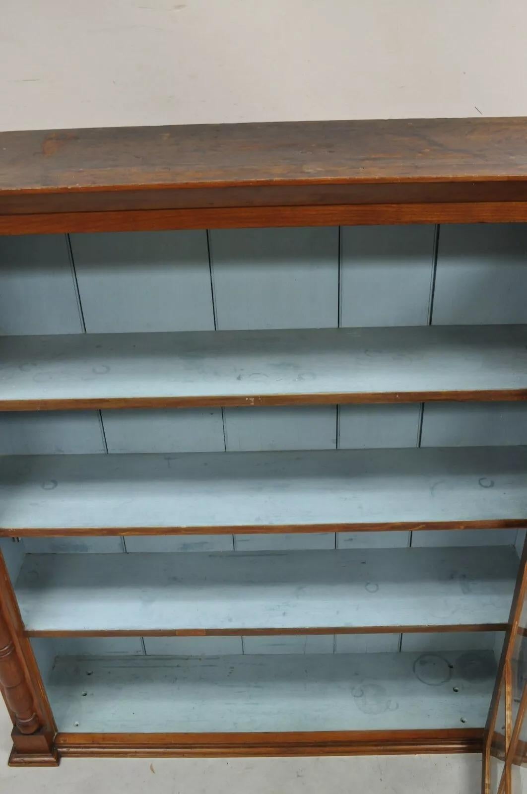Antique American Colonial Cherry Wood Wavy Glass Door China Cabinet Hutch 2
