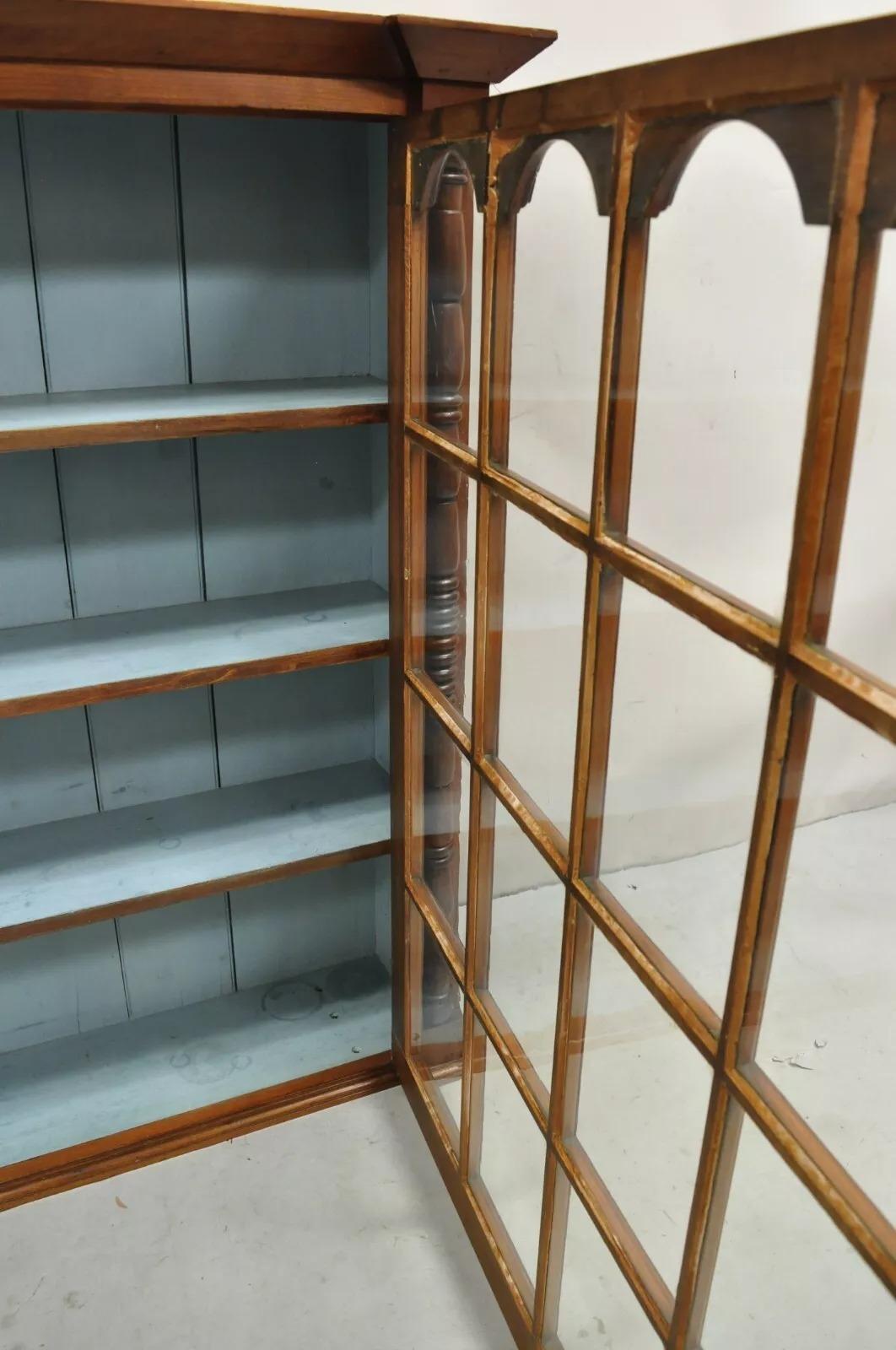 Antique American Colonial Cherry Wood Wavy Glass Door China Cabinet Hutch 3