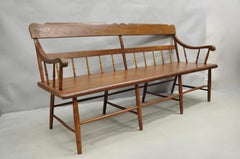 Antique American Colonial Farmhouse Spindle Back Pine Wood 8 Leg 72" Long Bench