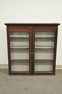 Antique American Colonial Glass Front Mahogany Display Cupboard Hutch Curio